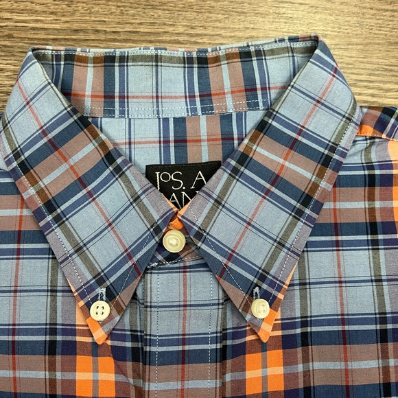 Jos A Bank Blue, Orange, Purple & Navy Plaid Shirt L - Picture 2 of 3